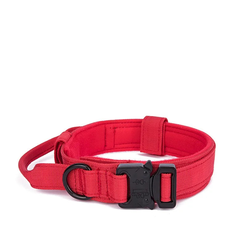 Tactical Dog Collar Adjustable Military Training Nylon Dog Necklace with Control Handle Heavy Metal Buckle for Medium Large Dog