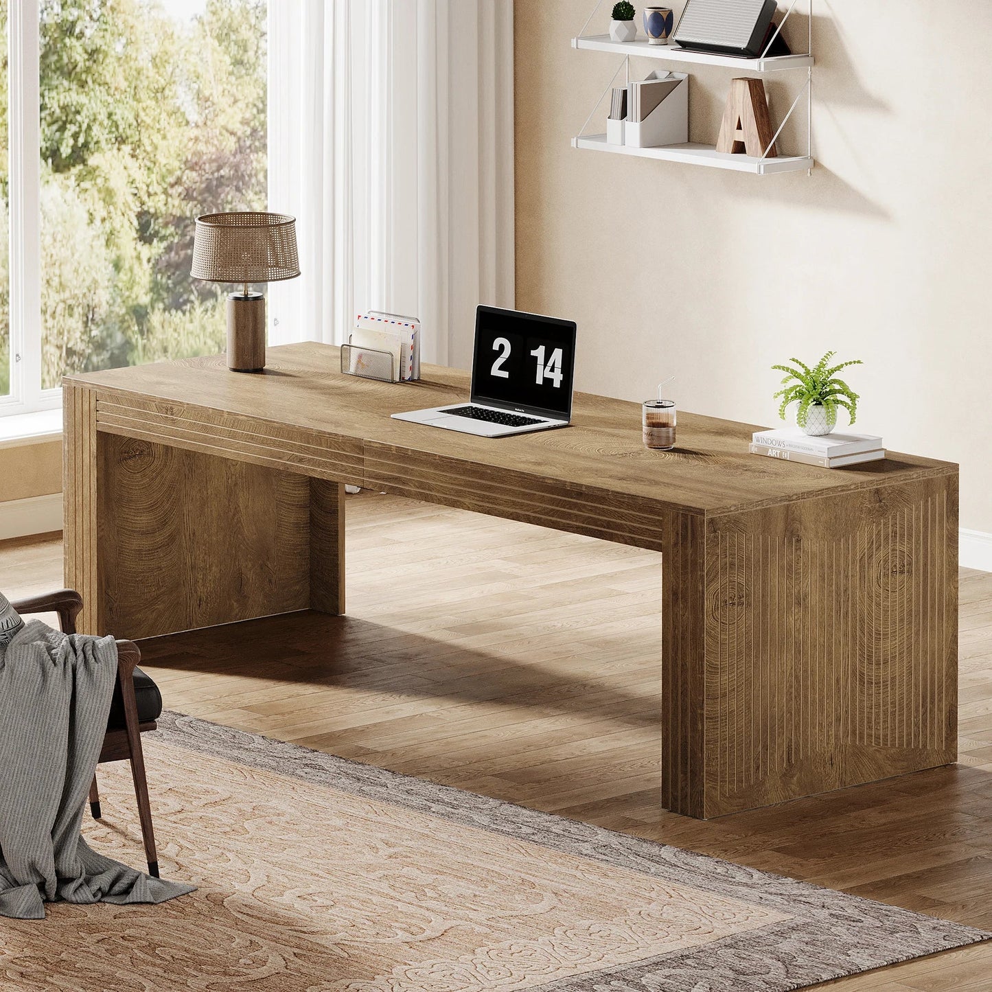 79-Inch Extra Long Desk, Two Person Double Desk for Home Office, Wooden Long Computer Desk.