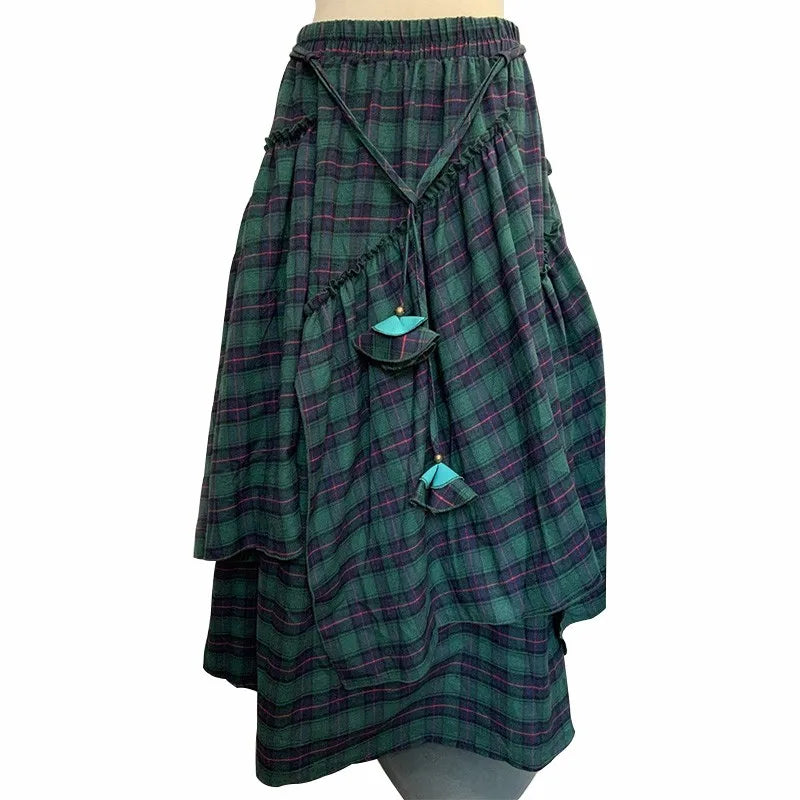 Vintage Weekend Skirt Full Bed Women'S Checked Skirt Long Tartan Retro Maxi Skirt High Waist Tartan Skirt Flared Shape Clothes