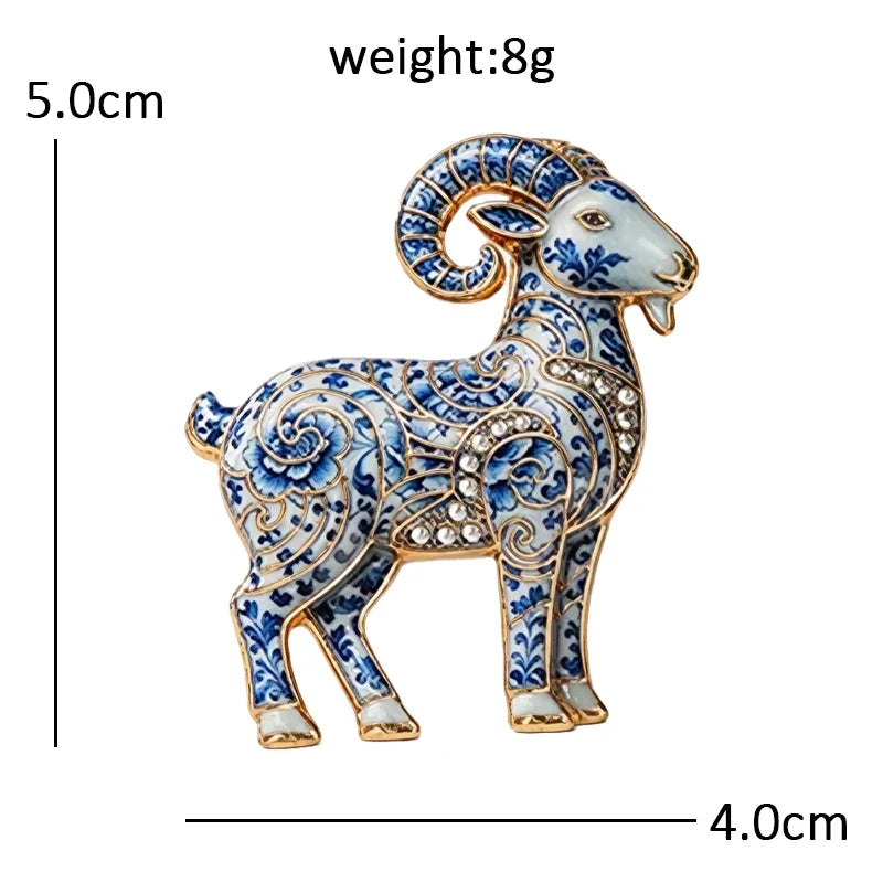 Wuli&baby Blue-and -White Porcelain Collection Animal Brooches For Women Unisex Goat Cat Butterfly Birds Party Office Brooch Pin