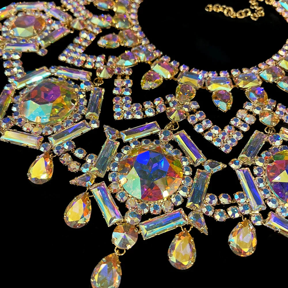 AB Color Geometric Necklace Personalised Dancing Irregular Accessories Exaggerated Jewelry Luxury Crystal Oversize Y2k