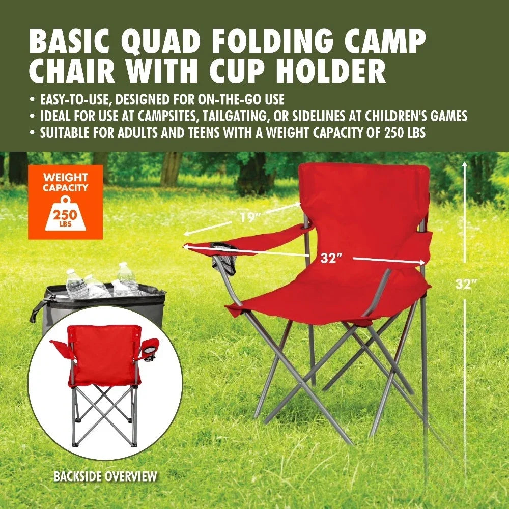 ICUTE-Ozark Trail Quad Folding Camp Chair with Cup Holder, Bright Red