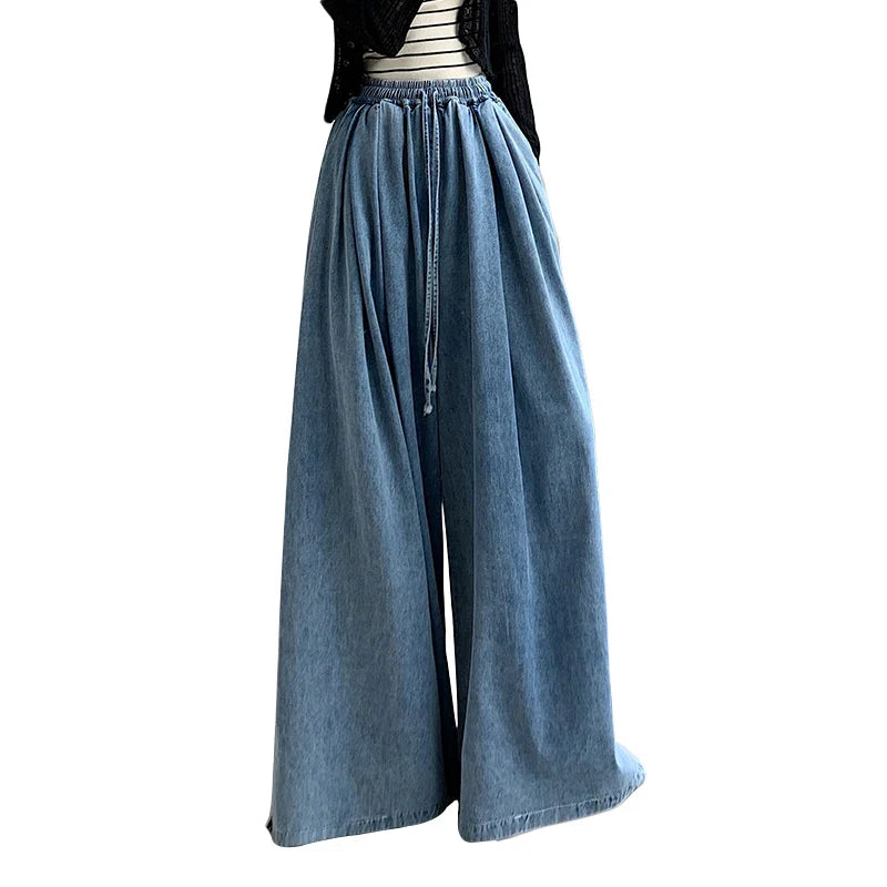 Blue Jeans Women Y2K Hip Hop Vintage High Waisted American Style Jeans Streetwear Casual Loose Large Size Wide Leg Denim Pants