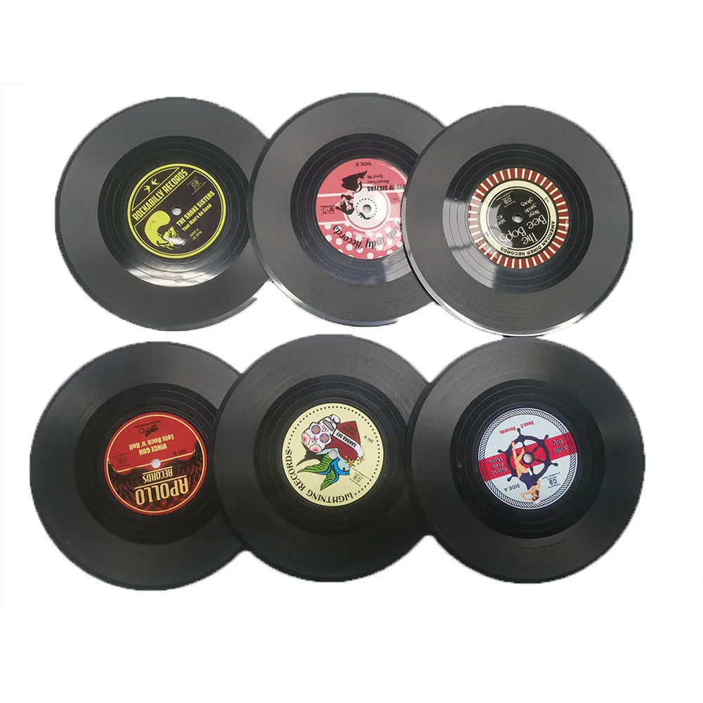 1/4Pcs/set Retro glass coaster set Vinyl Record Drinks Mat Coasters Table Cup Mat Coffee Placemat PVC drinks Home Decor coaster