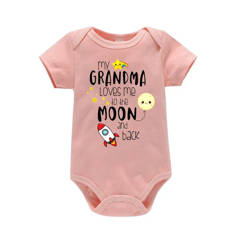 MY GRANDMA LOVES ME TO THE MOON AND BACK Funny Newborn Onesies Cut Baby Girl Boy Clothes High Quality Infant Bodysuit