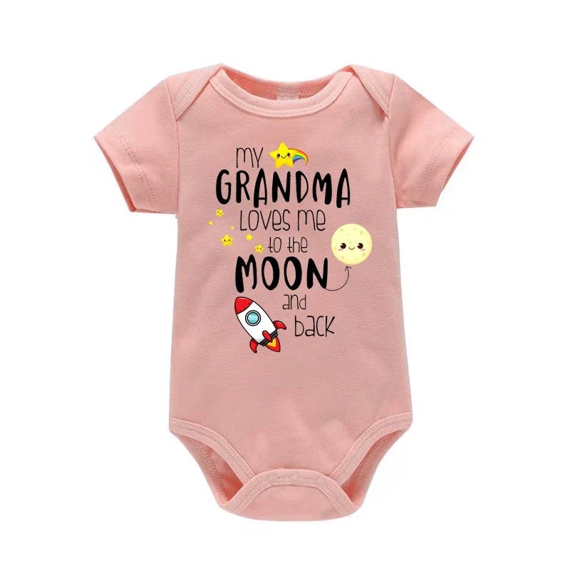 MY GRANDMA LOVES ME TO THE MOON AND BACK Funny Newborn Onesies Cut Baby Girl Boy Clothes High Quality Infant Bodysuit