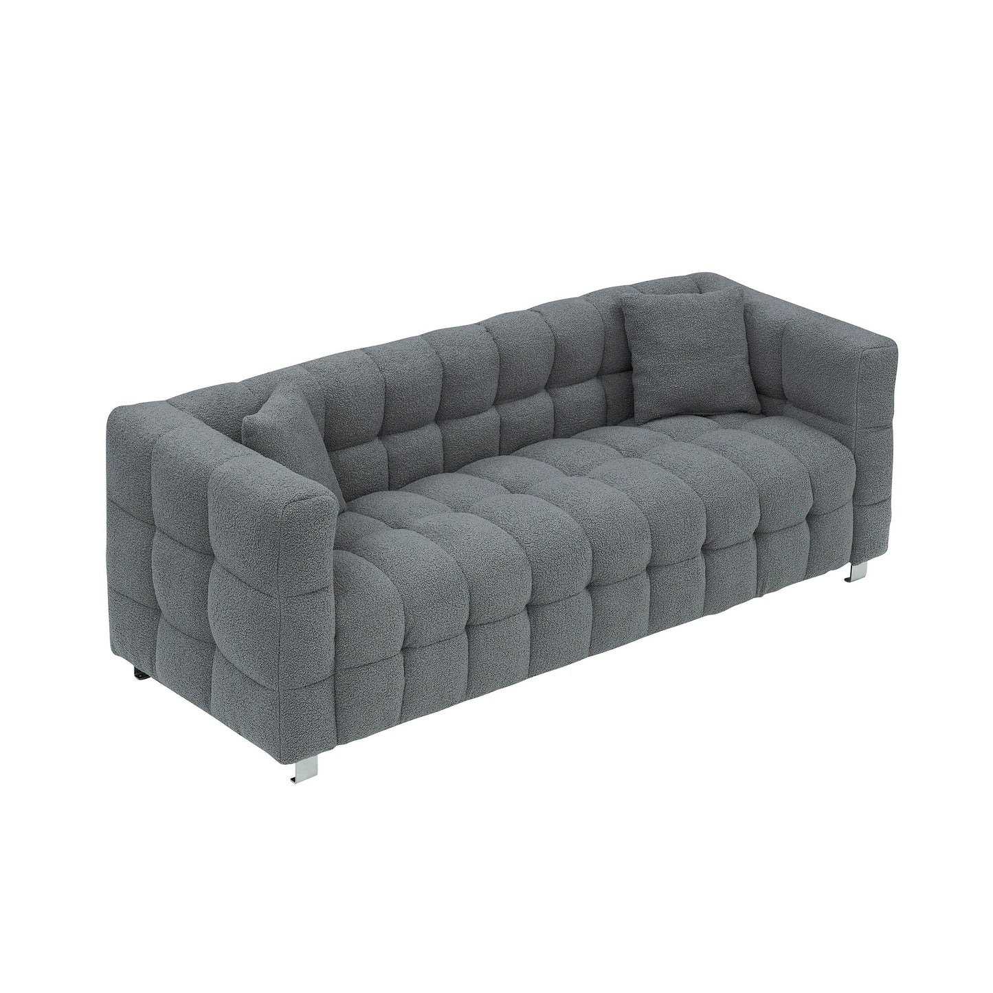80-Inch Modern Teddy Fleece Sofa, With 2 Cushions 3-Seater Sofa Suitable for Living Room Bedroom or Apartment Comfortable Deep-Set Leisure Furniture Wide Armrest Design Easy to Assemble