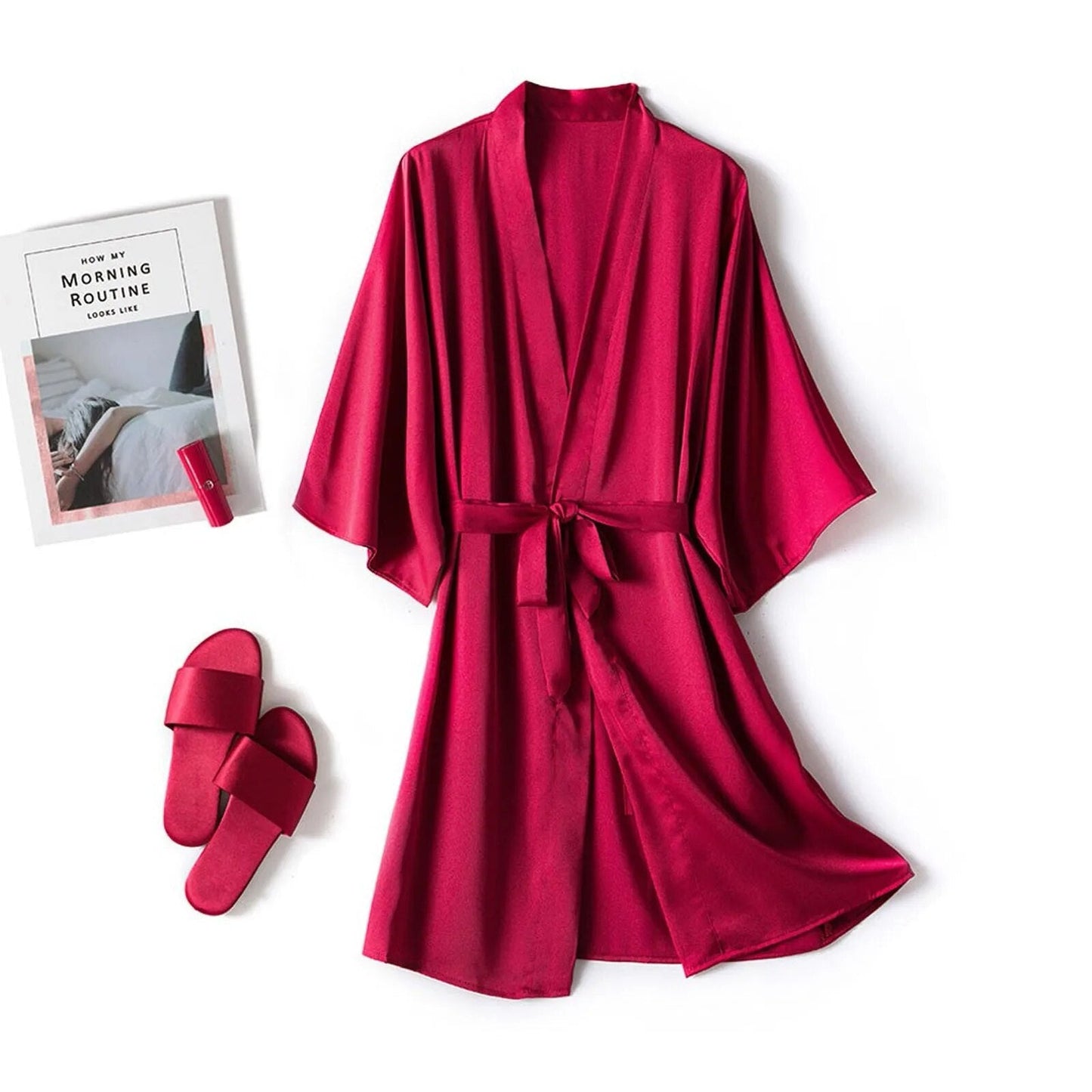 New Women Night Gown Robesatin Silk Pajamas Bathrobe Satin-silk Kimono Women Sexy Sleepwear Dresses With Belt