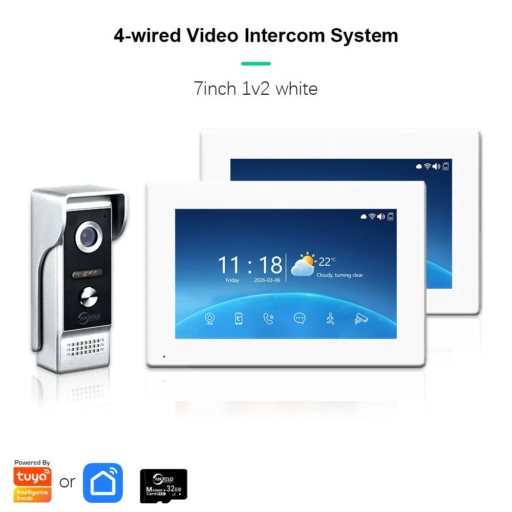 ANJIELO Tuya Smart Video Intercom System 7 inch 10 Touch Screen Video Doorbell Suit for Home Apartment