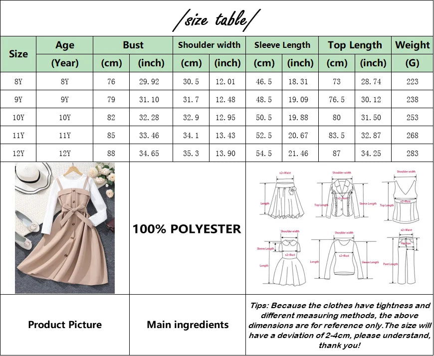 8-12 Yrs Long Dress for Girl Autumn and Winter, Belt Button Khaki Long Dress.