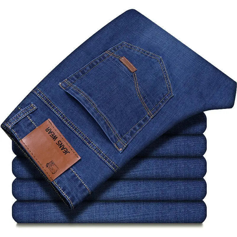2025 Men NEW Fashion Business Jeans Classic Style Stretch Denim Trousers Black Blue.