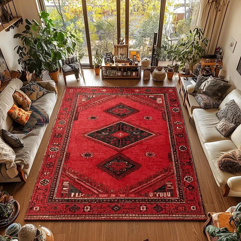 RAKKS Retro Red Persian Carpet / Turkish Area Rug Non-slip Living Room Decor Sofa Rug Bedroom Bedside Rug Kitchen Floor Mat