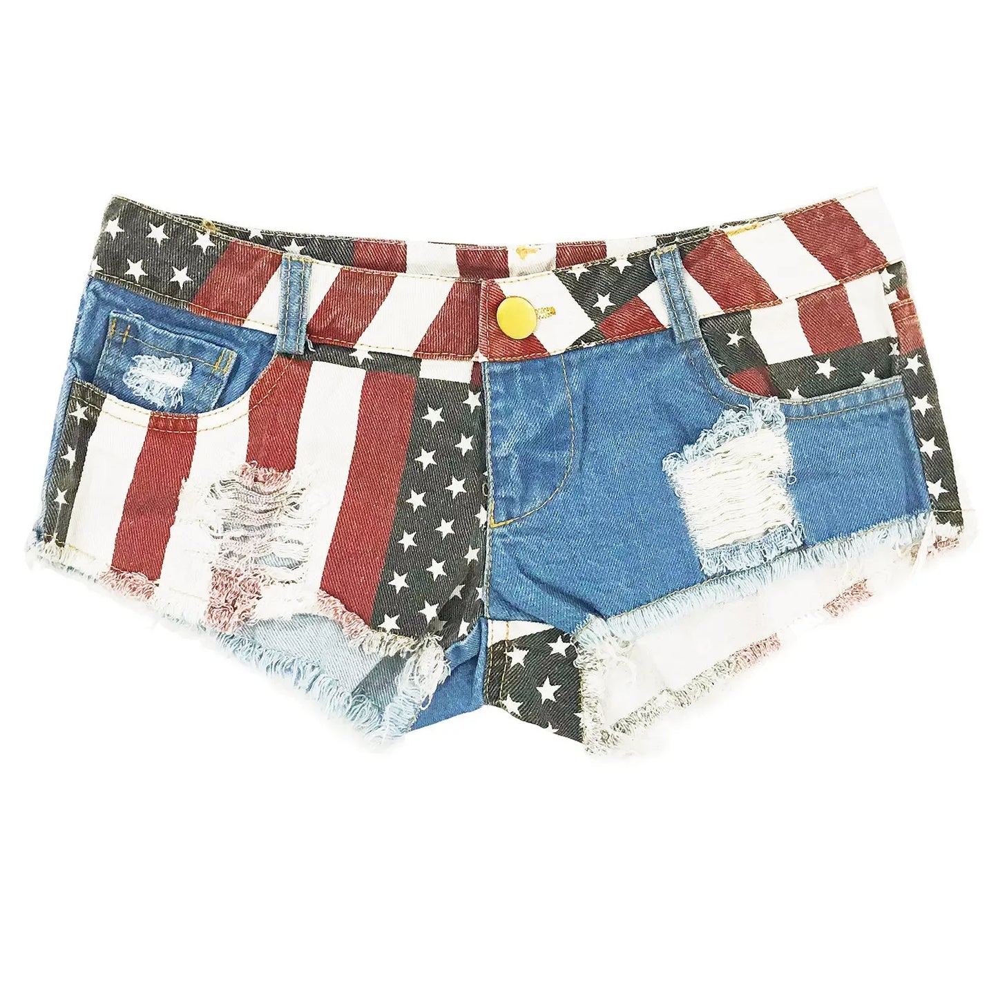 Women's Low-rise American Flag Print Ripped Denim Shorts Jeans Mini Hot Summer Style