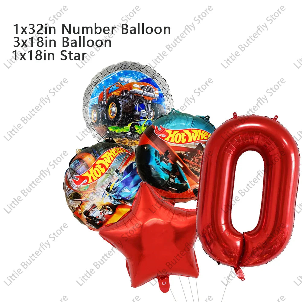 Hot Wheels Party Disposable Tableware Balloon Cup Plates Tablecloth Background Birthday Party Decor Baby Shower Party Supplies