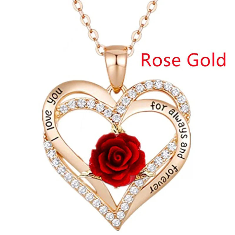 Fashion Income Rose Flower Pendant Necklace, Anniversary Party Accessories, Birthday, Mother's Day, Jewelry Gifts Mom Ladies Girls.