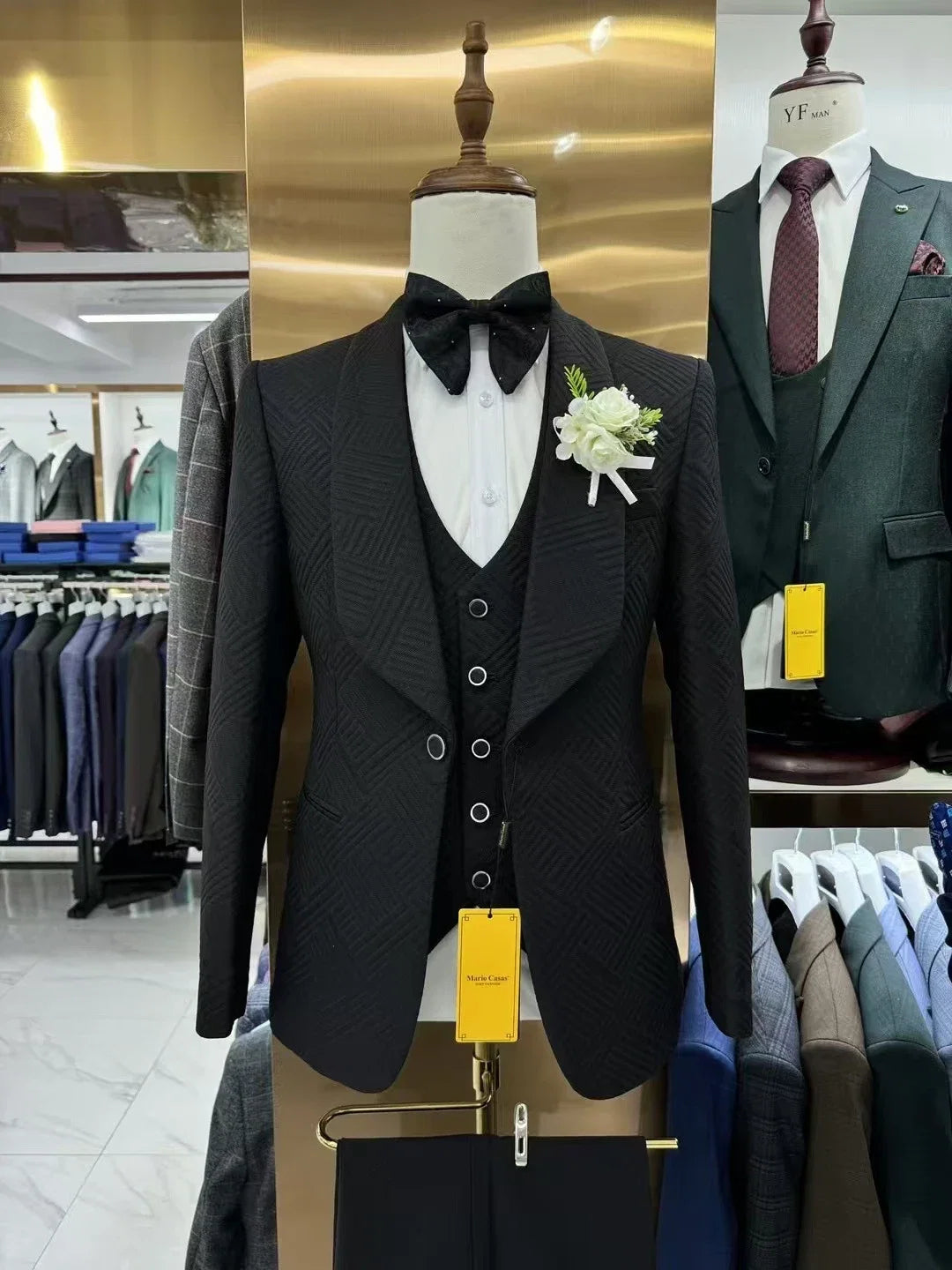24H Ship High Quality Wedding Suit Set for Groom 3 Pieces Men's Fashion Suits One Button Shawl Neck Blazer Jacket Vest Pants