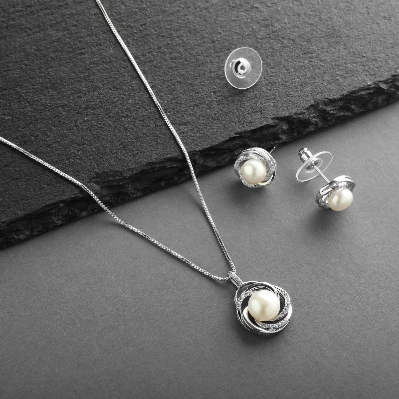 Luxury Fashion Minimalist Pearl Pendant Necklace Earrings for Women Banquet Wedding Anniversary Women's Jewelry Set Gift