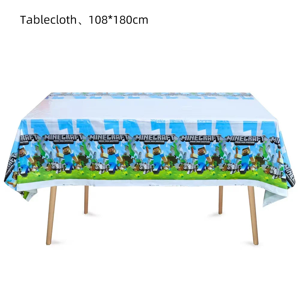 Miner Crafting Pixel Video Game Party Decor Disposable Tableware Cup Plate Tablecloth Balloon Baby Shower Kid Boy Party Supplies