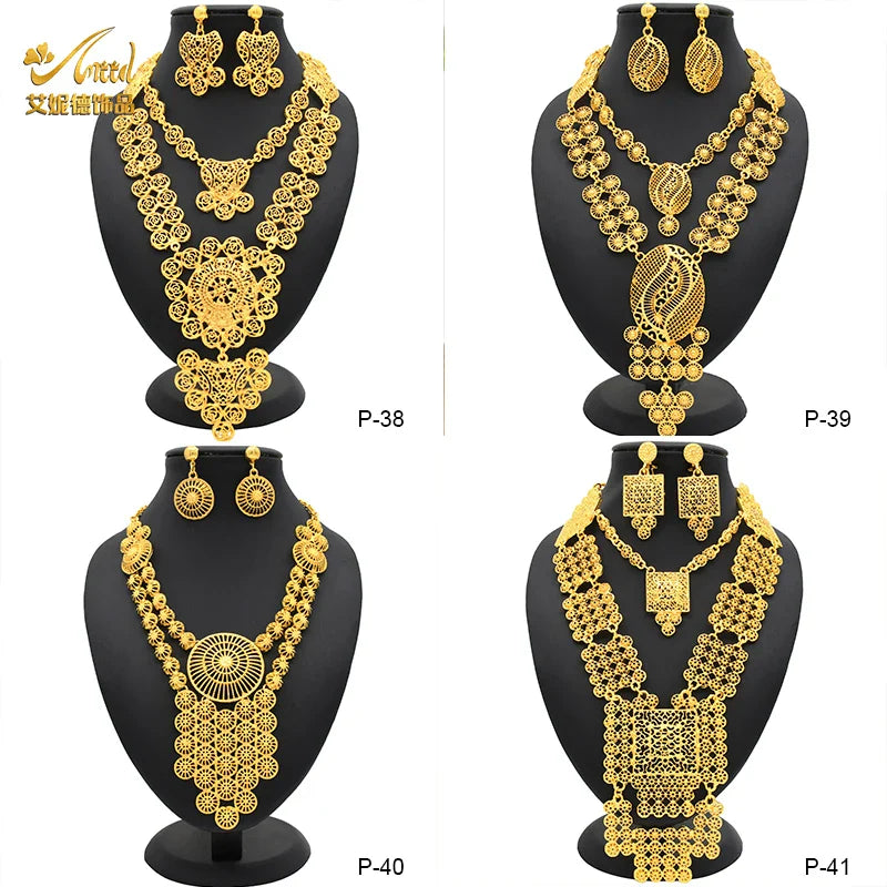 ANIID African 24K Gold Plated Jewelry Sets For Women 2PCS Set