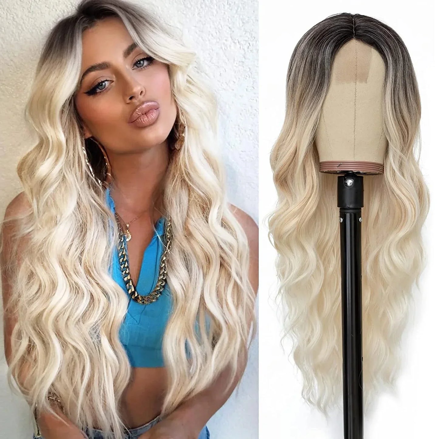 Tereshar Heat Resistant Synthetic Wig for Halloween Christmas Black Long Body Wave Lace Front Wigs for Black Women