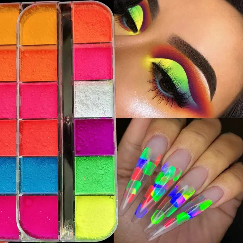 NEW Colors Phosphor Fluorescent Neon Pigment Eye Shadow Makeup Palette Shine Shimmer Shadow Face Body Nail Art Powder Cosmetics