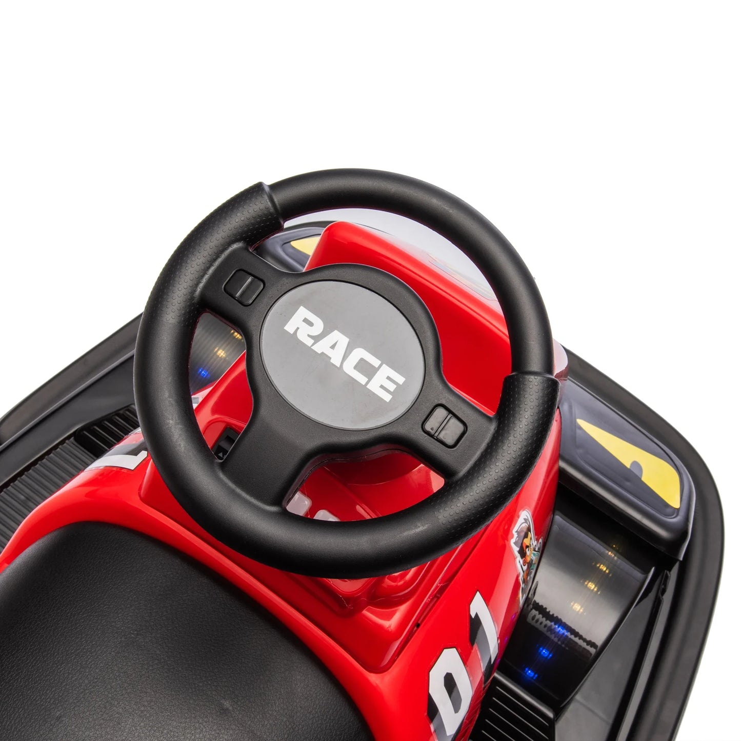 12V Kids Ride On Motor Bumper Car Rotate 360 degrees Collision triggers sound effects and lights,Four-wheel waterfall light