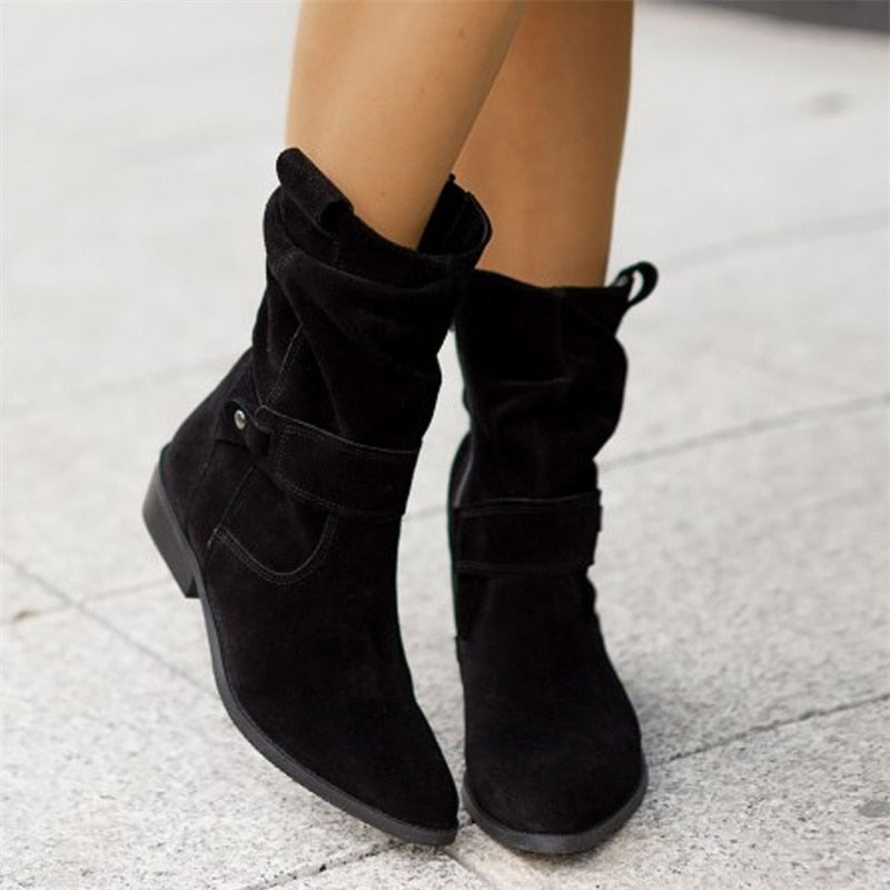 Women Ankle Boots Winter Low Heels Round Plus Size Casual Shoes Faux Suede Female Low Boots Free Shipping Chelsea Boots