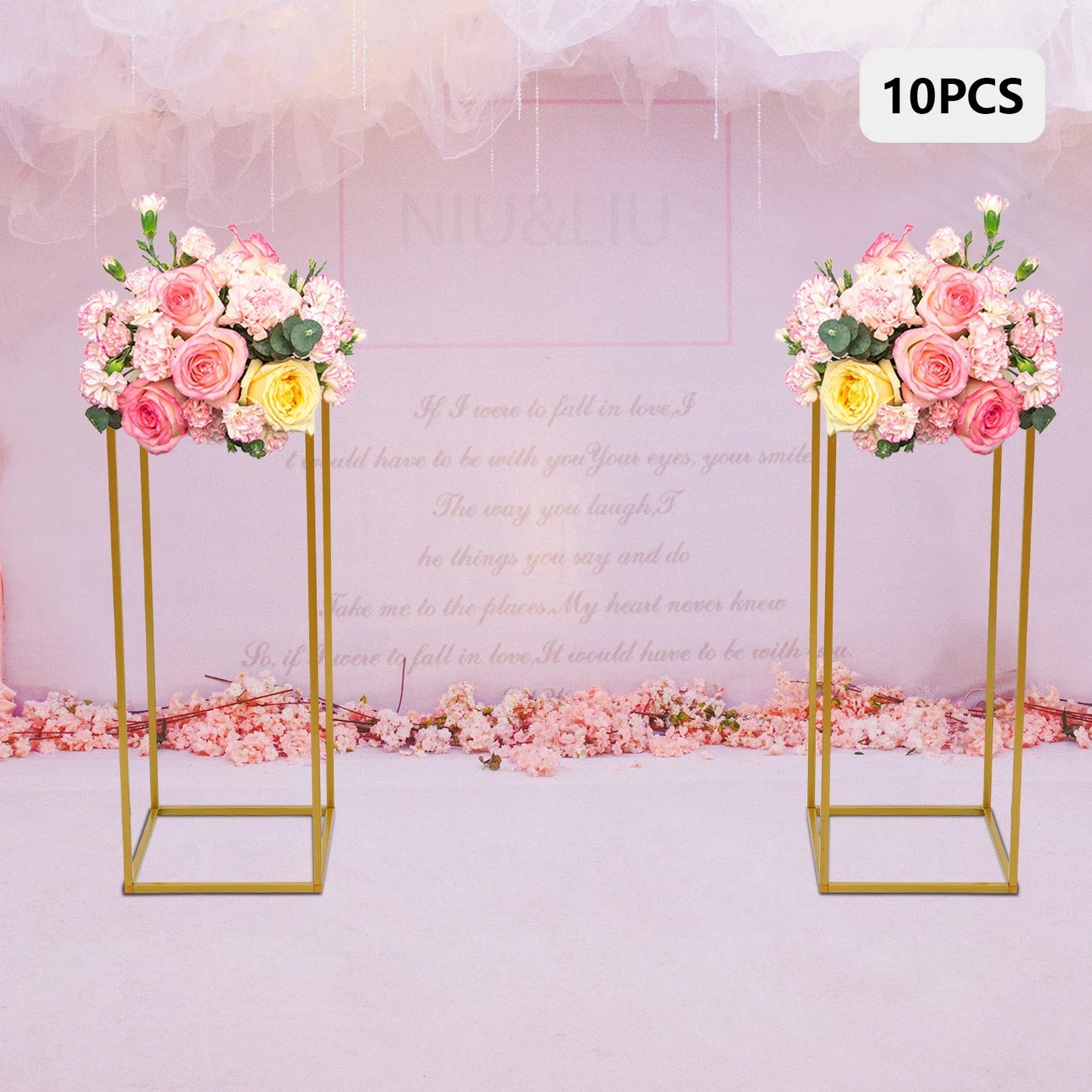 10Pcs Wedding Flower Stand Set 23.62"H Gold Metal Column Rack Wedding Party Prop Decor Balloon Display Holder Flower Vase Pillar