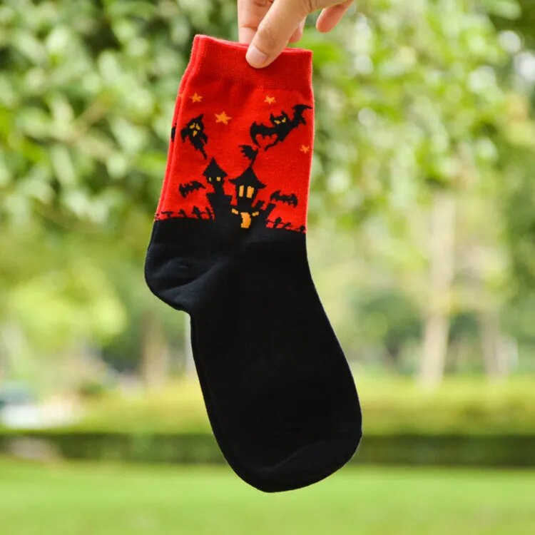 Halloween Harajuku Characteristic Couple Socks Funny Bat Pumpkin Lantern Wizard Ghost Print Men's Women's Middle Tube Socks