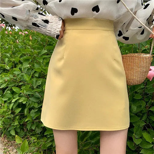 Mini Skirts Women Clothing Students Summer New Arrival High Waist Streetwear Candy Colors Faldas Mujer All-match Leisure Simple
