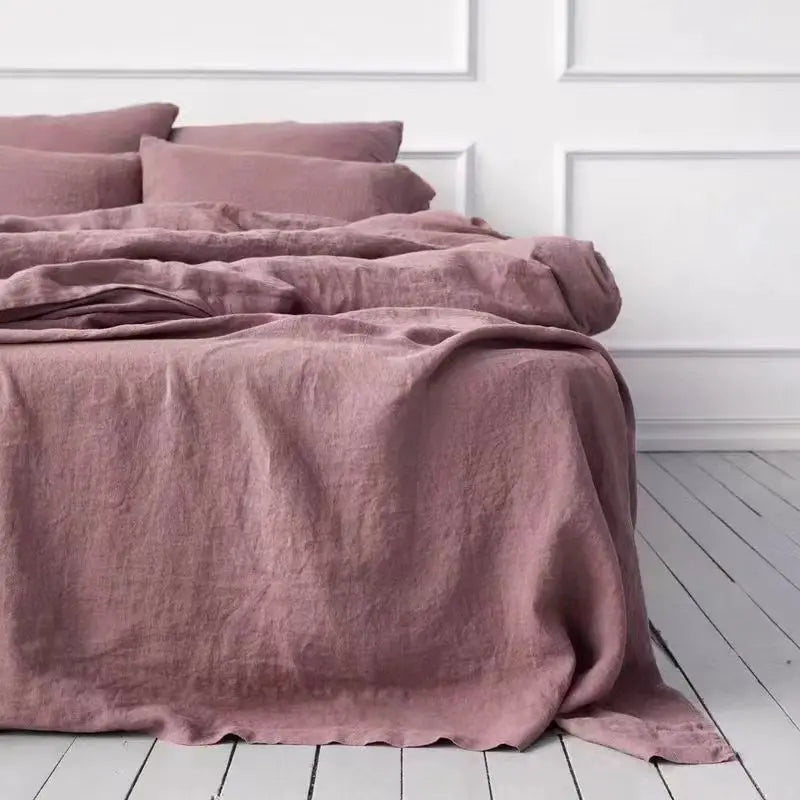 100% Pure Linen Bed Sheet Ultimate Comfort, Natural Eco-Friendly Durable, Queen California King
