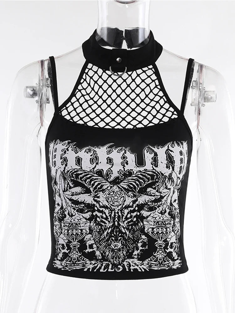 InsGoth Gothic Punk Tank Tops Mall Goth Grunge Print Harajuku Women Y2K Crop Tops Summer Vintage Black Sleeveless Streetwear