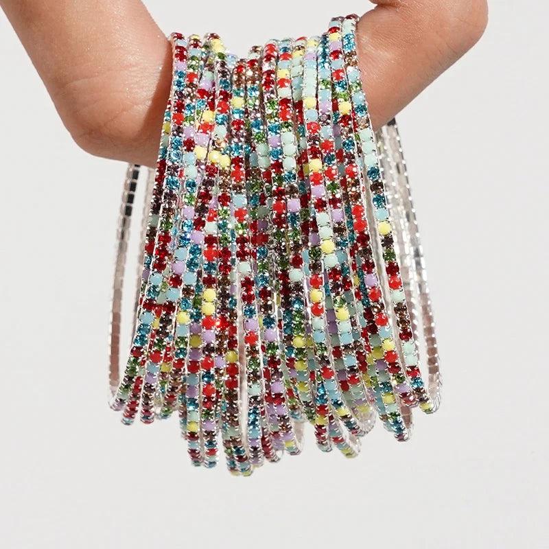 5pcs Fashion Colorful Acrylic Crystal Rhinestone Elastic Bracelet For Women Stretch Wristband Wedding Bracelets Daily Jewelry