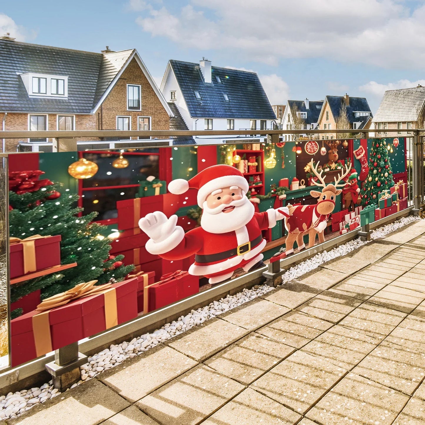 1 Piece (17*78 inches/45*200 cm), Polyester, Q Version Santa Claus Santa Claus Merry Christmas Gateway Banner