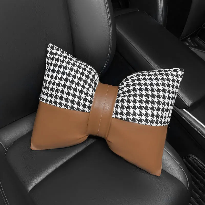 Car Headrest Neck Care Supplies Bird Grid Cute Bow Decorative Female Car Pillow