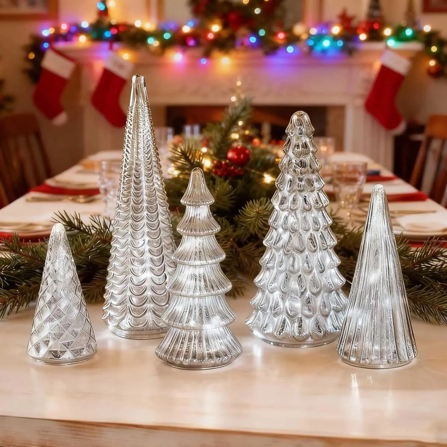 Set of 5 3D Printing Illuminated Trees, LED, Gold Tree Figurine