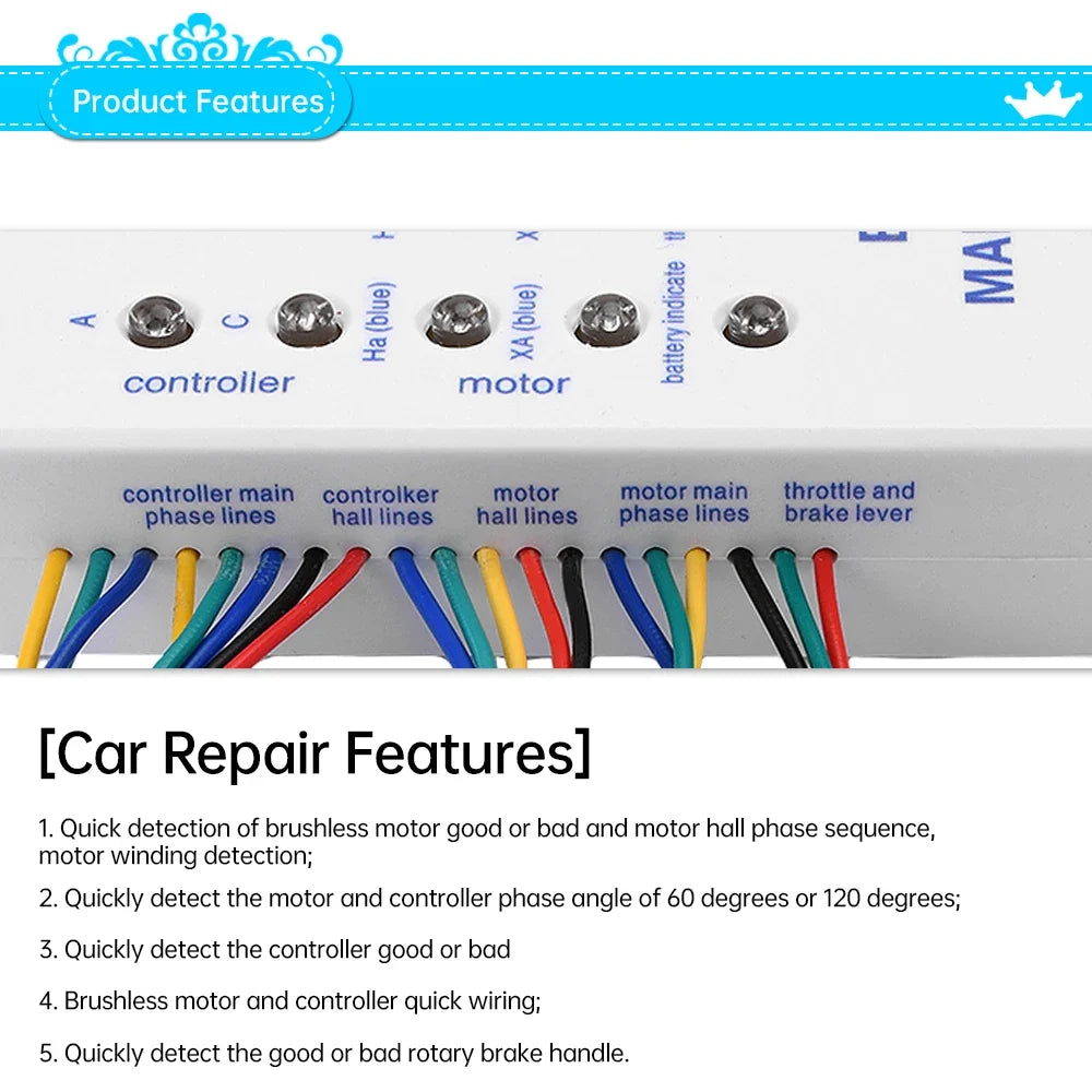 24V/36V/48V/60V/72V E-bike Tester Electromobile Repair Device Scooter Maintenance Detector Brushless Motor Hall Controller