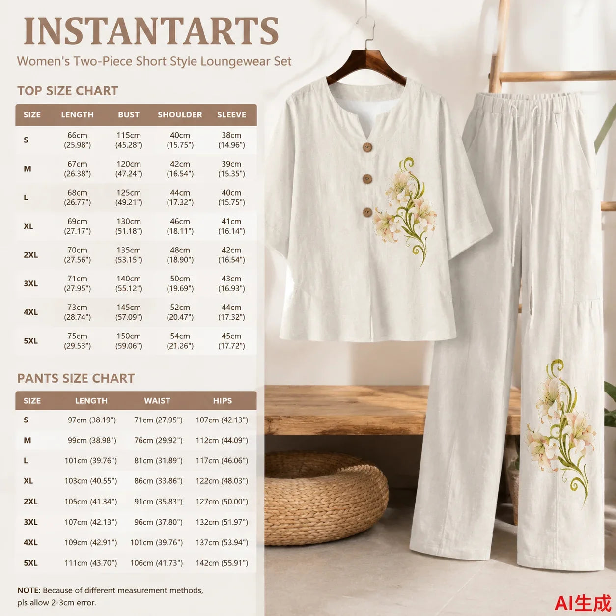 INSTANTARTS Clothing Female 2 Piece Sets for Women Summer Spring Outfits Lounge Sets V-Neck 3/4 Sleeve Set Fashion Matching