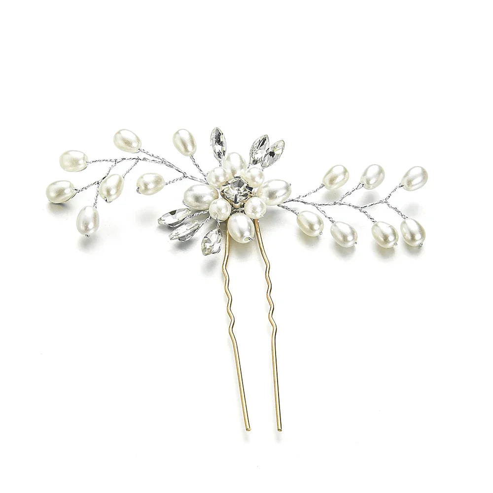 Pearl Bridal Tiara Hair Accessories Women U-shaped Pin Metal Barrette Clip Hairpins Simulated Wedding Hairstyle Design Tools