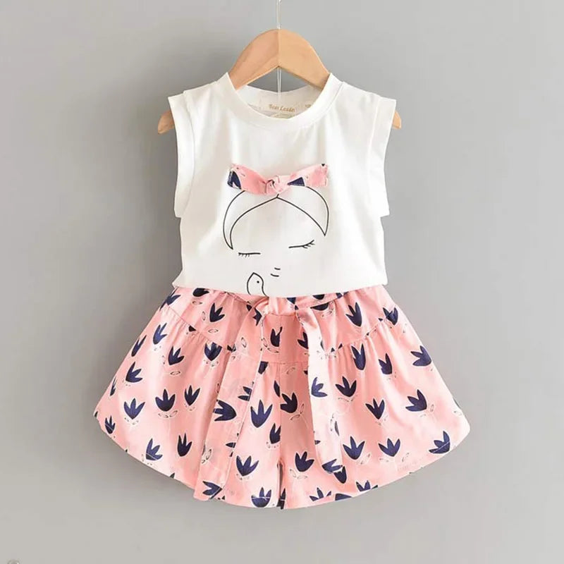 Bear Leader New Summer Casual Children Sets Chiffon Flowers Blue Girls Clothing Sets Kids Summer Set for 3-7 Years