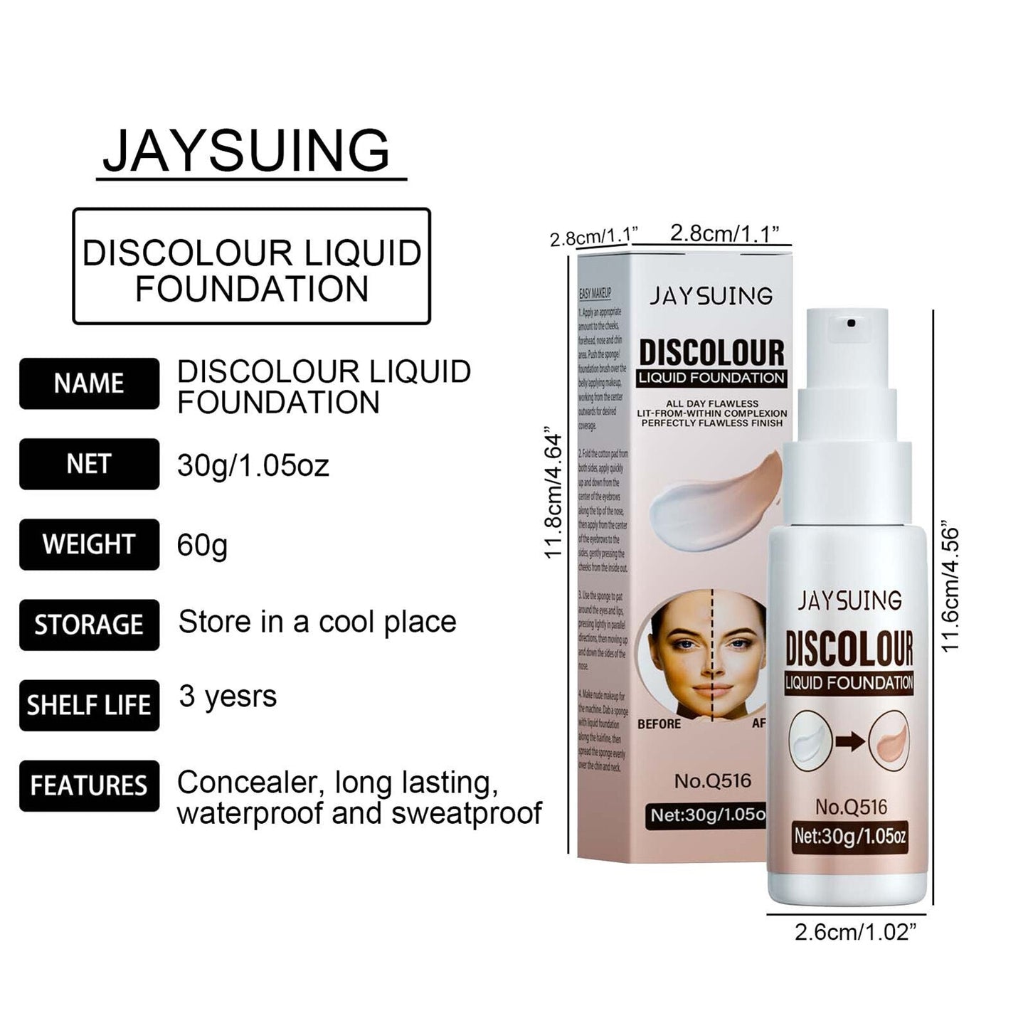 Liquid Foundation For Women Moisturizing BB Cream Makeup Cosmetic With Color-Matching Formula Infallible Concealer Liquid Cream