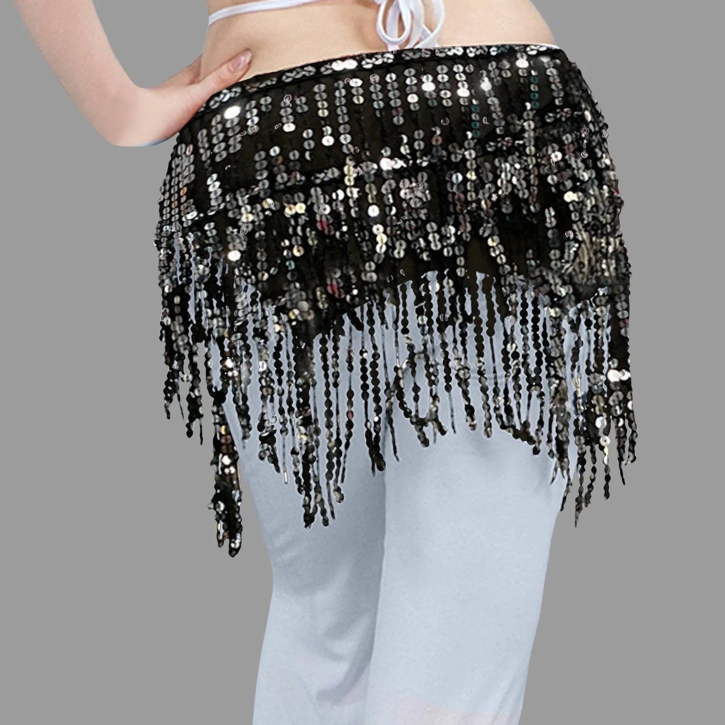 Belly Dance Skirts for Women Midi Length Women Belly Dance Training Waist Chain Short Wrap Hip Skirt With Sequin Fringe Skirts