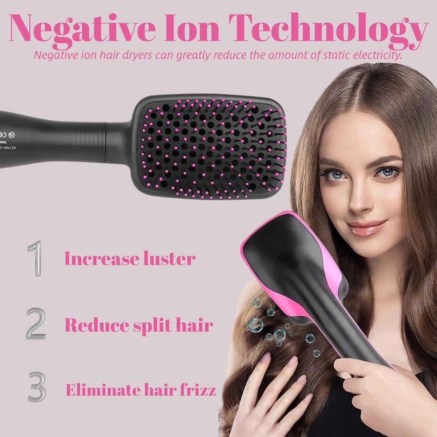 2 in 1 hot air comb, with high-speed ion airflow, use air to straighten, no thermal damage, smart temperature for medium and lon