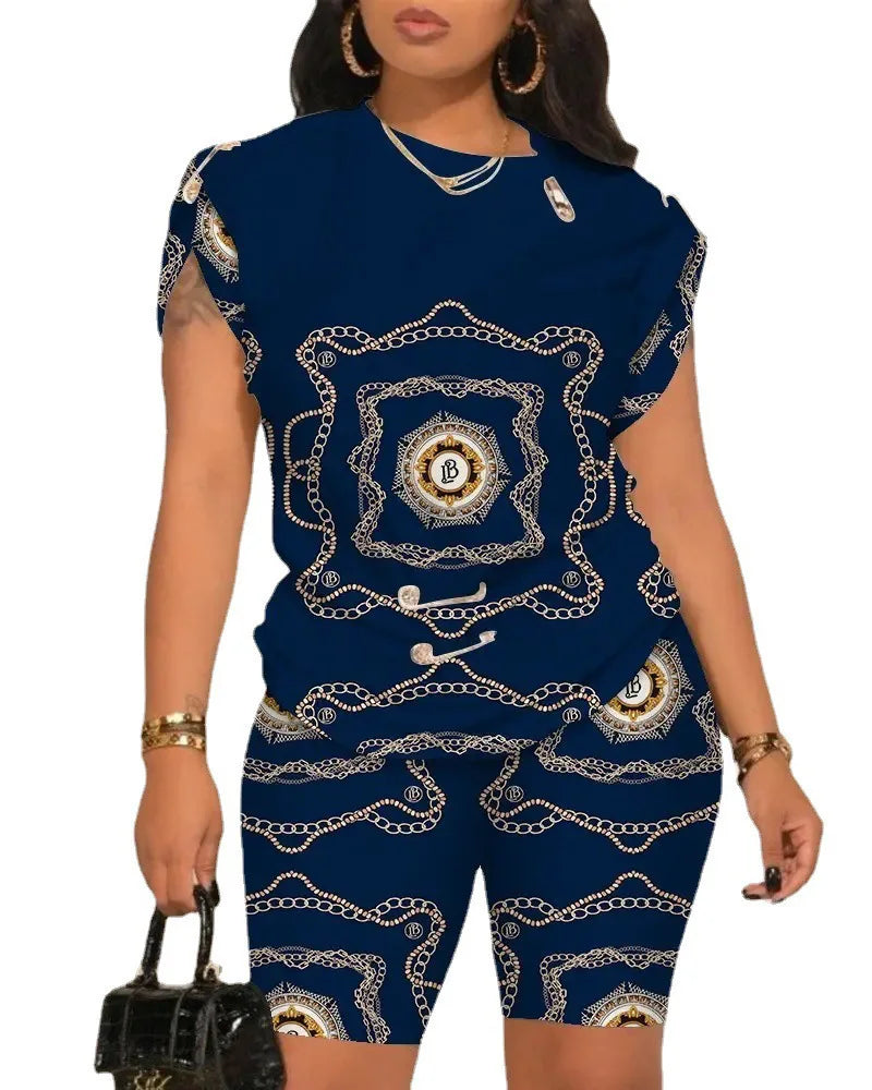 Women's Tops Tees+Shorts Sets Casual 2-piece Combination 2023 Summer Fashion Pin Print T-shirt Shorts Suit S-XXXL