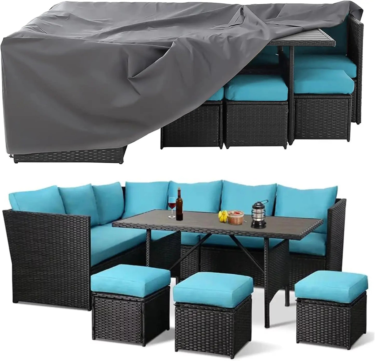 Patio Furniture Set, 7 Pieces Outdoor Patio Furniture with Dining Table&Chair, All Weather Wicker Conversation Set with Ottoman