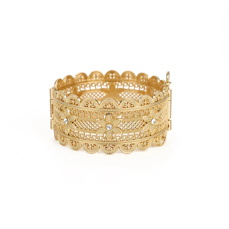 Arabian Style Women's Metal Bracelet Noble Style Hollow out Flower Carving Wrist Jewelry Delicate Women's Bracelet