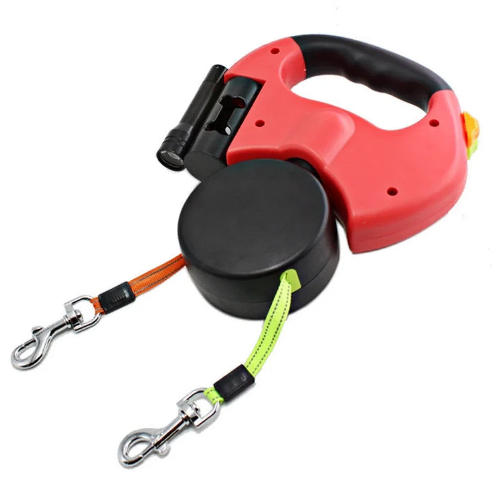 Double Head Dog Leash 360 Degree Nylon Traction Rope Automatic Retractable Outdoor Walking Leash Pet Accessories With Light