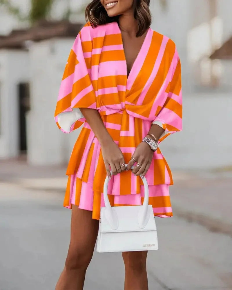 2024 Women's Cross border with Batted Sleeves Fashionable Printed Dress