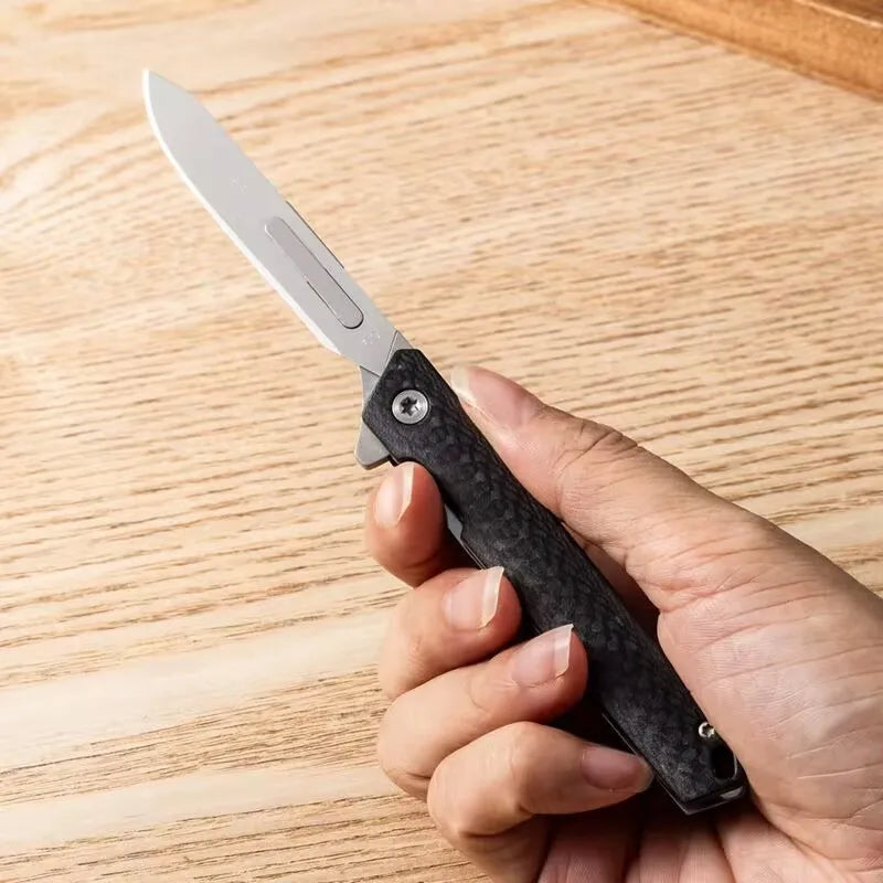 Carbon fiber folding surgical knife, sharp paper cutting knife, camping, unboxing, outdoor portable carving tool, 60 blade