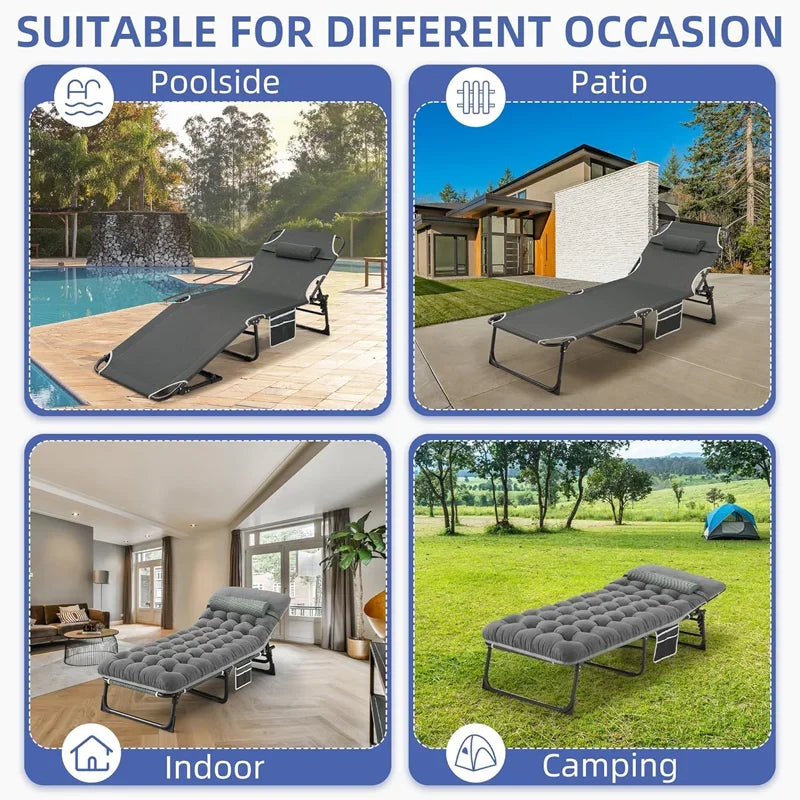 Camping Cot with Mattress, 4-Position Folding Camping Bed Hold up 330lbs.